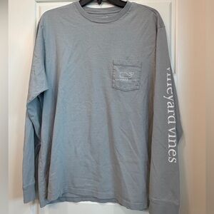 Vineyard Vines Gray Long-Sleeve Pocket Tee with Sleeve Logo